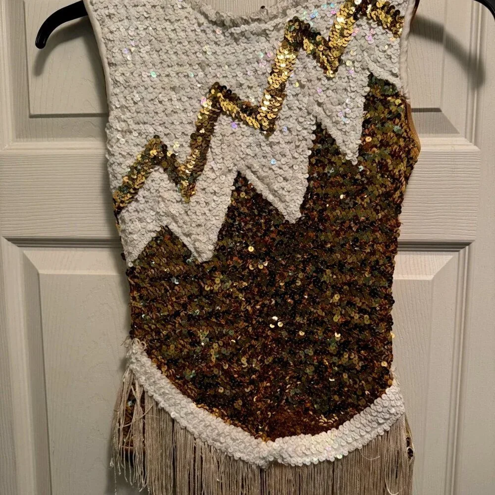 Vintage Hibbard's Pep Supply Sequined White & Gold Costume Performance Dress Sm